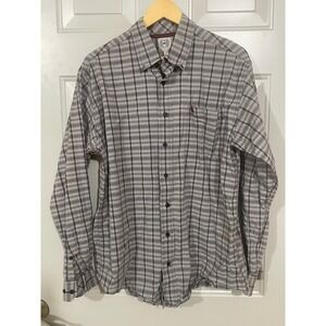 Cinch Button Down Shirt Mens Medium Gray Plaid Excellent Long Sleeve Logo Pocket